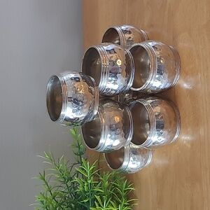 HAMMERED Design Brass Tone Napkin Rings, Set of 8